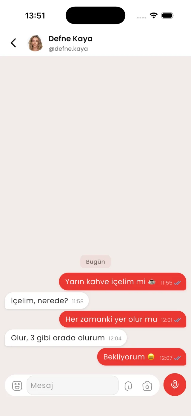 valego sohbet ekranı — iki kişilik yazışma